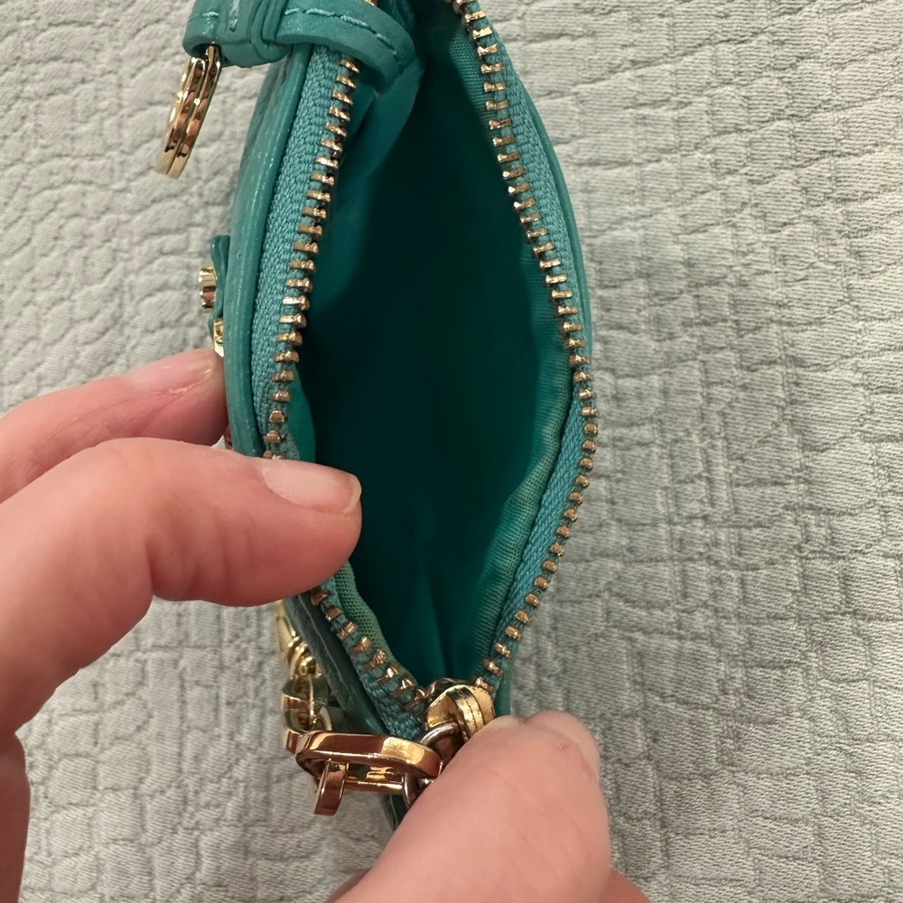 Tory Burch Teal Key & Card Holder with Gold Accents - Picture 6 of 9
